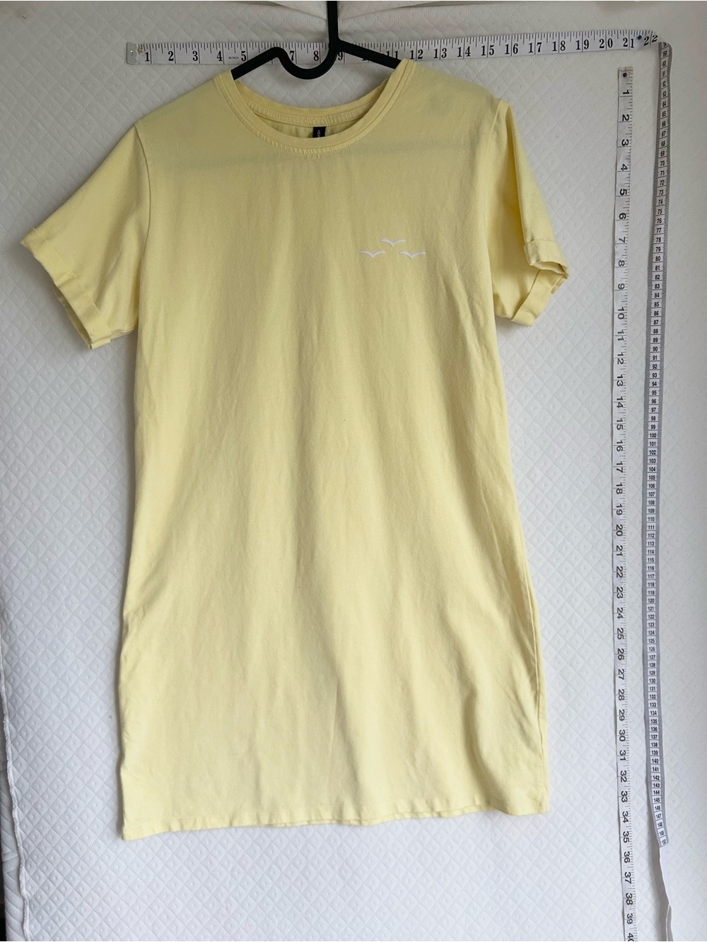 Soft Yellow T-Shirt Dress with Small White Birds